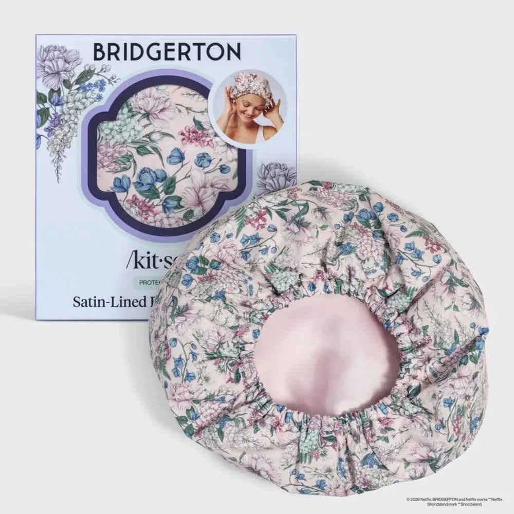 Bridgerton x Kitsch Satin-Lined Flexi Shower Cap NIB